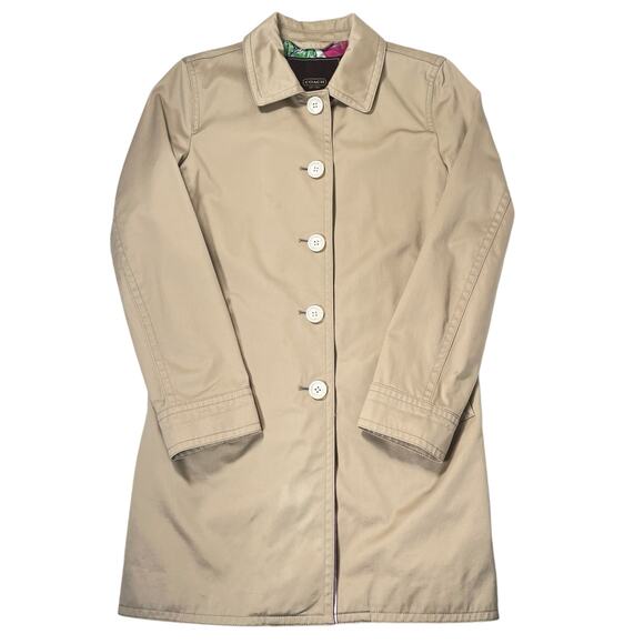 COACH Women's XS Khaki Trench Cotton Coat Floral Lined Classic - Picture 2 of 8